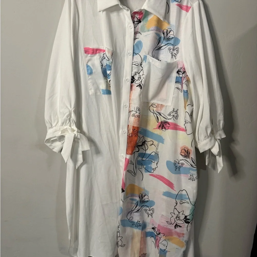 Shein - White Floral Tunic Shirt - Picture 3 of 8